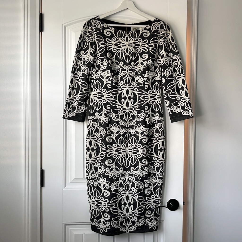 Eliza J Jacguard Knit Black And Ivory Dress Size 10